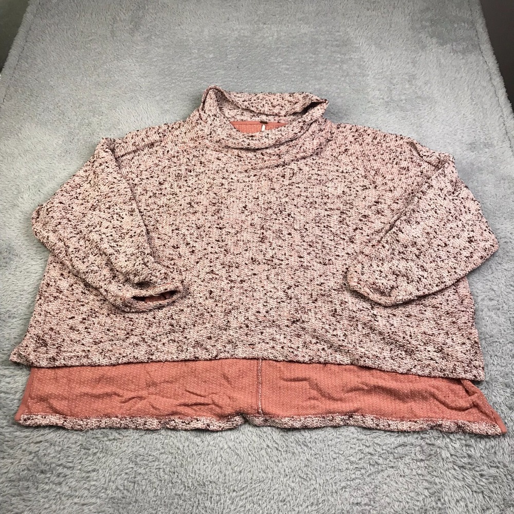 Free People Sweater Womens M/L Marled Pink Knit Cowl‎ Neck Oversized Boho